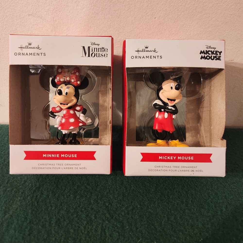 2 Hallmark Ornaments Micky Mouse Minnie Disney Christmas Tree Decor Gifts
